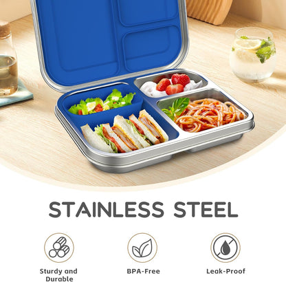 BOSEDSANG Stainless Steel Kids Leak-Resistant Bento Lunch Box, 3-Compartments with Silicone Container, Dishwasher-Safe, Child-Friendly Design for School, Picnics & Travel,BPA-Free(Pink)
