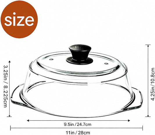 2 in 1, Tall Glass Microwave Splatter Cover with Silicone Mat, Borosilicate Glass Microwave Cover for Food with Vent Holes & Easy Grip Silicone Handle, BPA Free, Dishwasher Safe