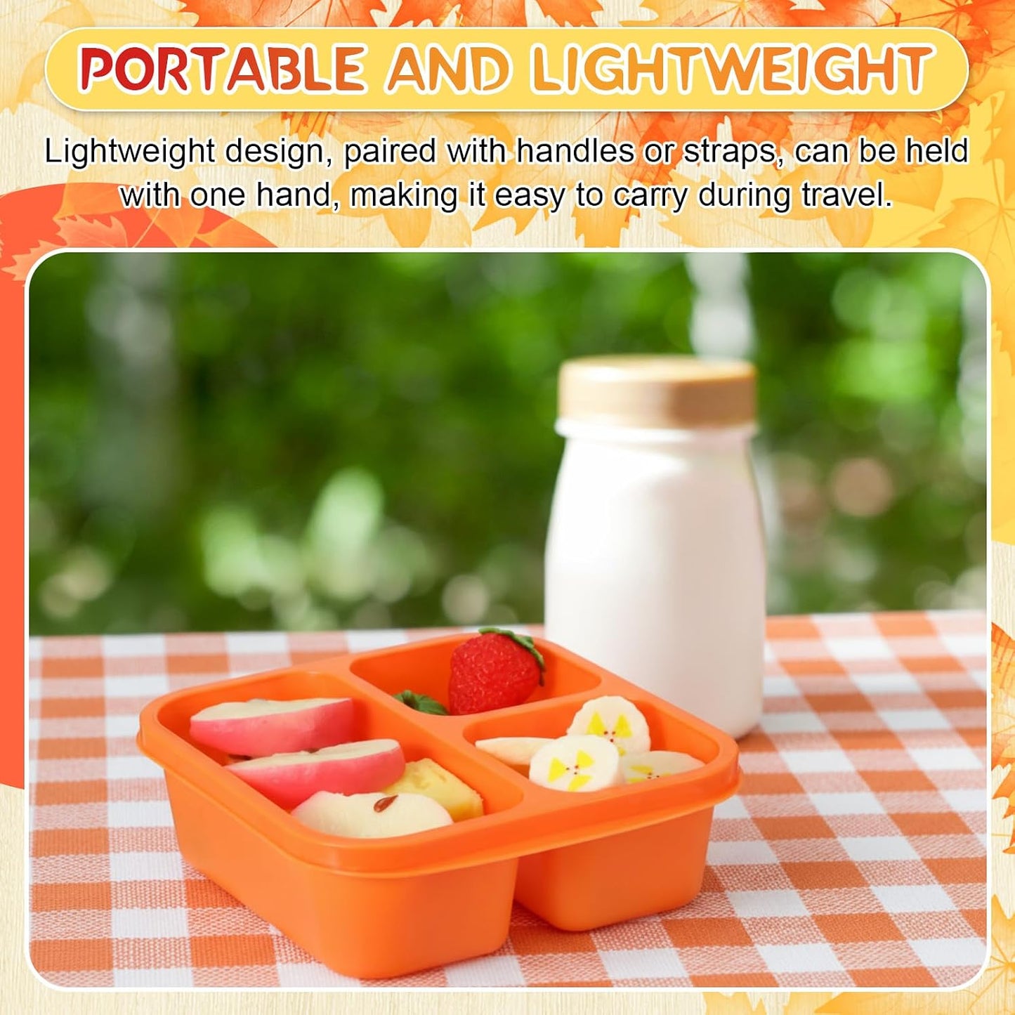 Honeydak 5 Pack Snack Containers 3 Compartment Bento Snack Boxes Divided Meal Prep Containers with Lids Reusable Adults Lunch Food Storage Box for School Work Travel(Elderberry)