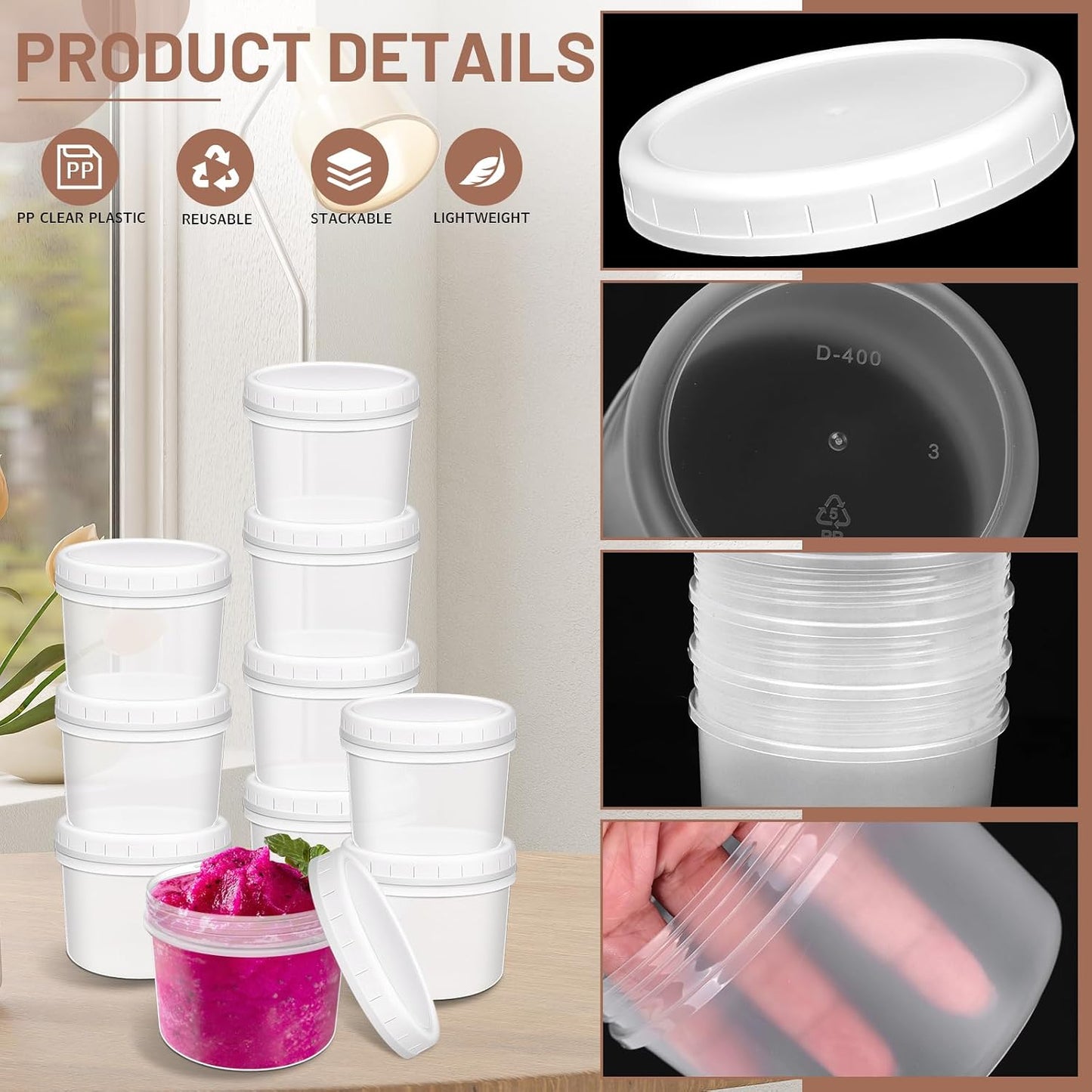 10 Pack 4oz Reusable Small Plastic Containers with Screw Lids, Small Food Storage Freezer Containers, Stackable Food Storage Jars, Sauce Condiment Jars Lunch Box Accessories