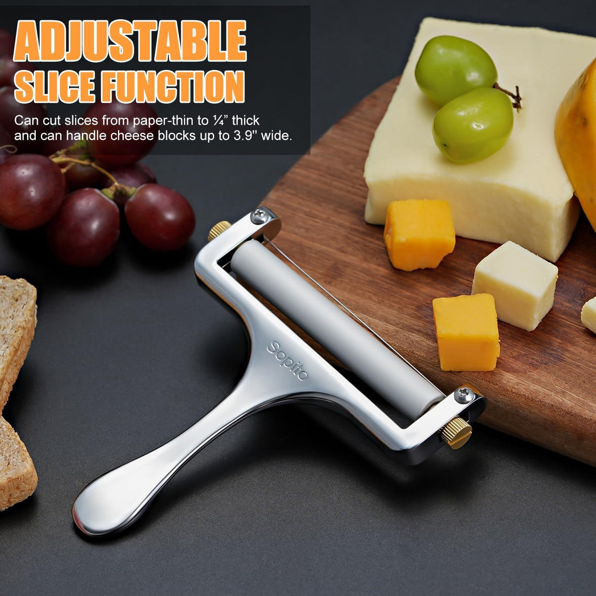 Sopito Cheese Slicer with 3 Extra Stainless Steel Wires, Silver