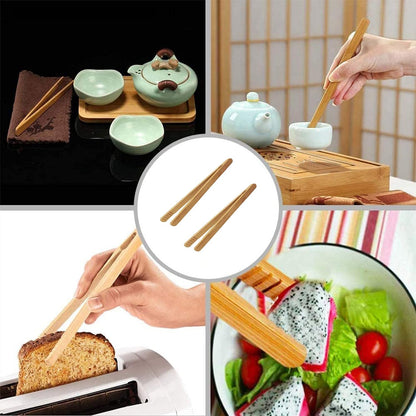 7 Inch Bamboo Kitchen Utensil Tongs for Toast, Kimchi, 8 Pcs