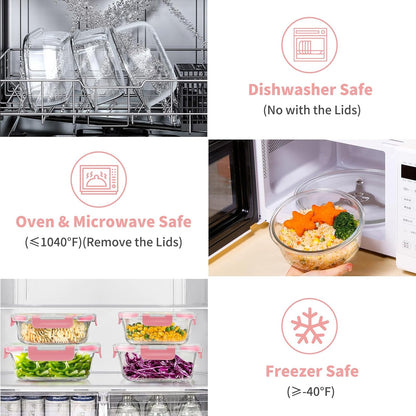 34pcs Glass Food Storage Containers with Lids Set, Airtight Glass Meal Prep Containers (17 Containers & 17 Lids), Leak Proof Lunch Container BPA-Free, Microwave, Oven, Freezer, Dishwasher Safe-Blue