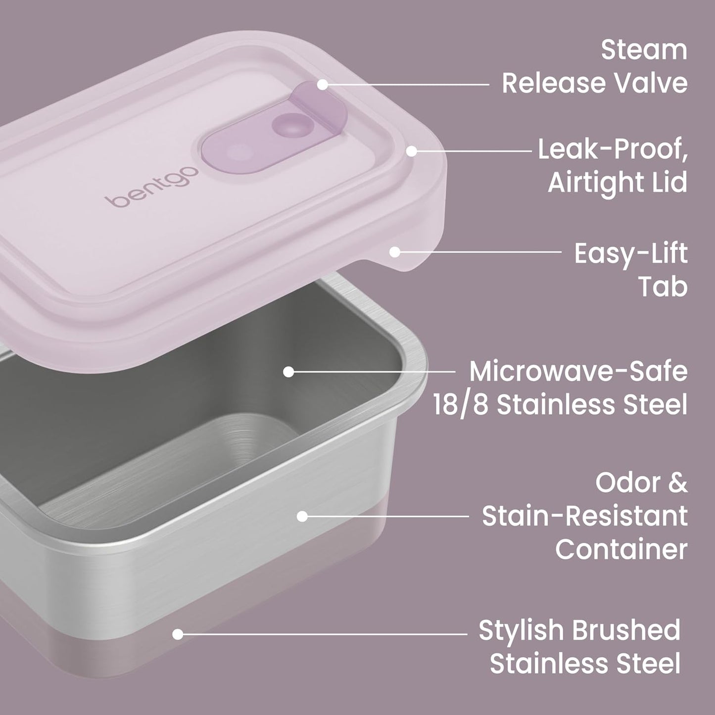 Bentgo MicroSteel Heat & Eat Container – Microwave-Safe, Leak-Proof & Airtight, Easy-to-Clean Lightweight Stainless Steel Reusable Food Storage with Silicone Lid (Snack Size; 2-Cup Capacity; Rose)