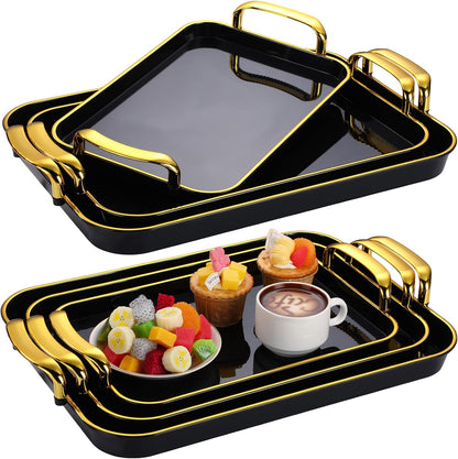 Rtteri Set of 6 Serving Platters with Handles 18.3/16.73/14.8 Inch Large Rectangular Trays, Reusable Pet Plastic for Entertaining, Dinner Parties, Weddings(Round Beads Handles,White)