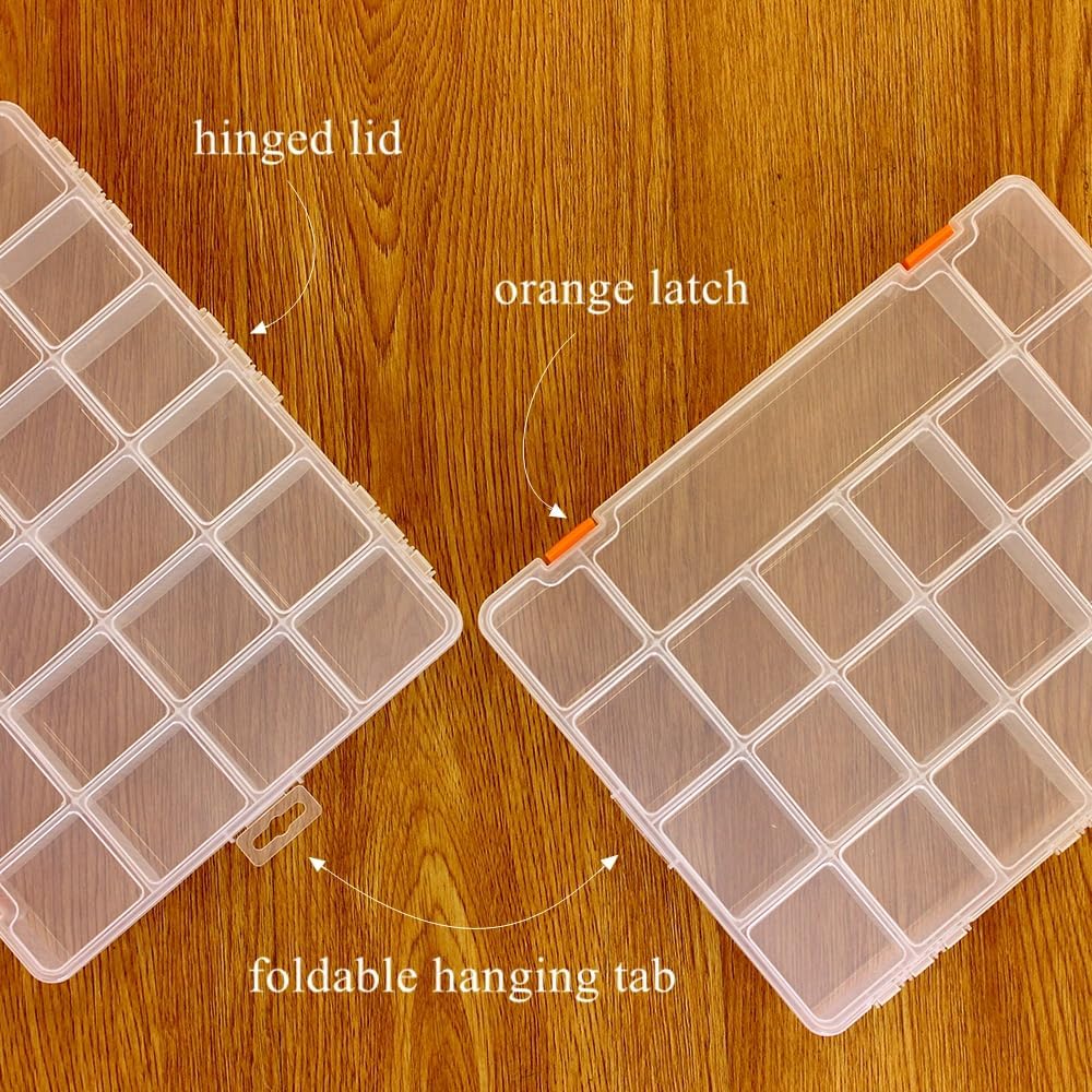 2 Pack Fixed 21 Grids Large Clear Plastic Storage Box, Transparent Organizer Container Case for Small Parts, Bead, Button, Jewelry, Diamond, Craft Supplies,Sewing Kit, DIY Accessories