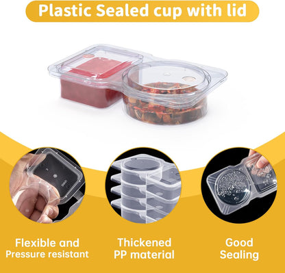 20 Pack Reusable Snack Containers with Lids, Double Compartment Snack Containers for kids & Adults -2 Compartment Condiment Containers, Dishwasher & Microwave Safe, for Portion Control, Meal Prep