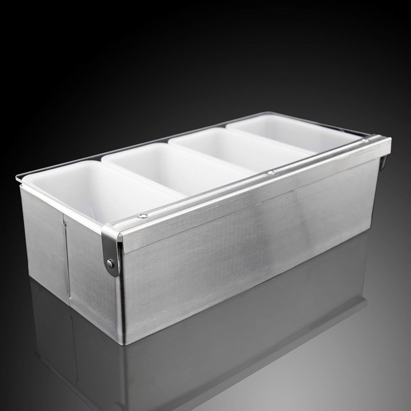 New Star Foodservice 48025 Stainless Steel Condiment Dispenser with 4 Compartments (NO ICE Tray Included)