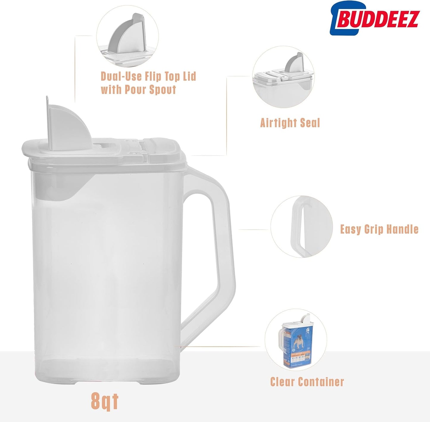 Buddeez Pet Food Storage Dispensers Plastic 4 Gallon - Airtight Flip Top for Freshness - Dry Dog Food, Cat Food or Bird Seed Plastic Containers (Set of 2)