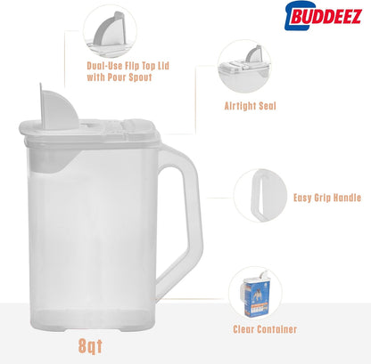 Buddeez Pet Food Storage Dispensers Plastic 4 Gallon - Airtight Flip Top for Freshness - Dry Dog Food, Cat Food or Bird Seed Plastic Containers (Set of 2)