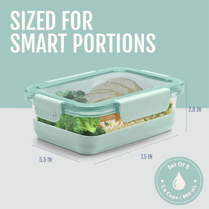 Ello Duraglass 3.4 Cup Meal Prep Sets 10Pc, 5 Pack Set- Glass Food Storage Container with Silicone Sleeve and Airtight BPA-Free Plastic Lids, Dishwasher, Microwave, and Freezer Safe, Olive Tree