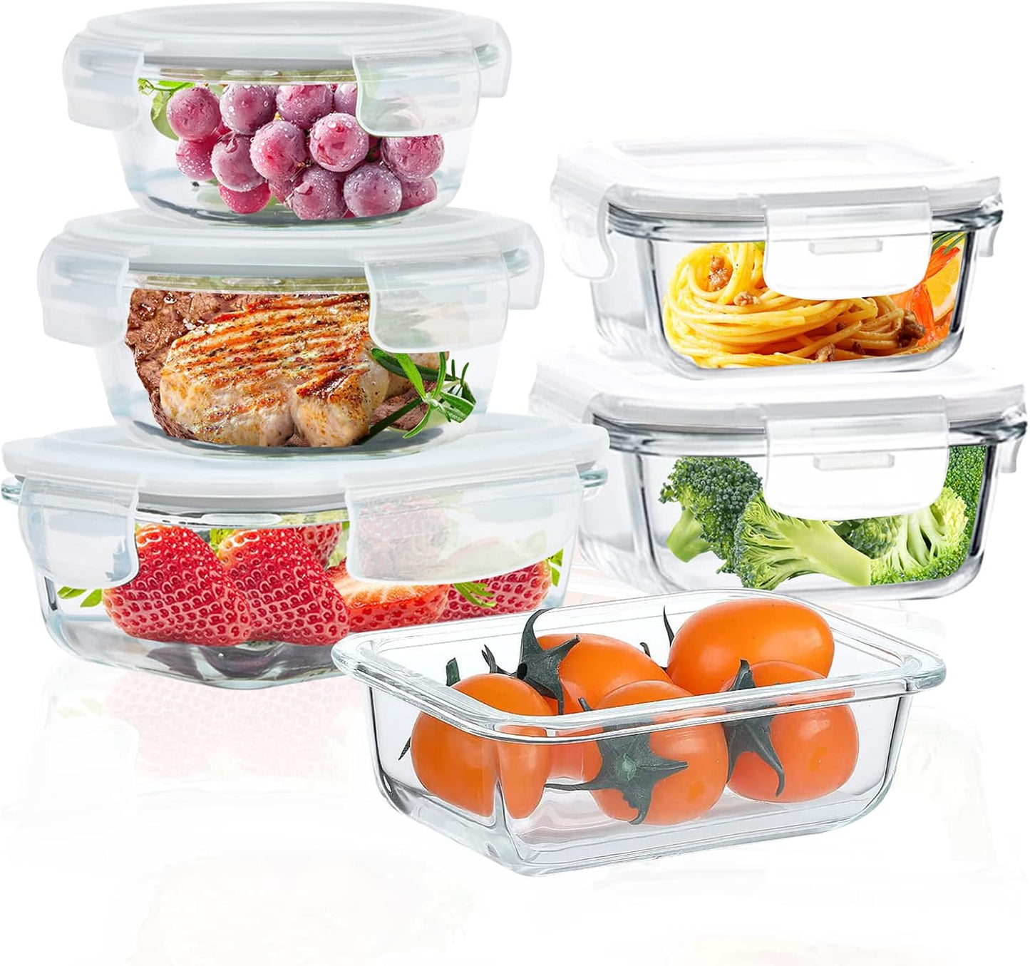 Glass Food Storage Containers with Lids Airtight 6 Pack, Glass Storage Containers with Lids for Food, Not Easy Broken & Leak Proof, Oven/Dishwasher Safe, Blue