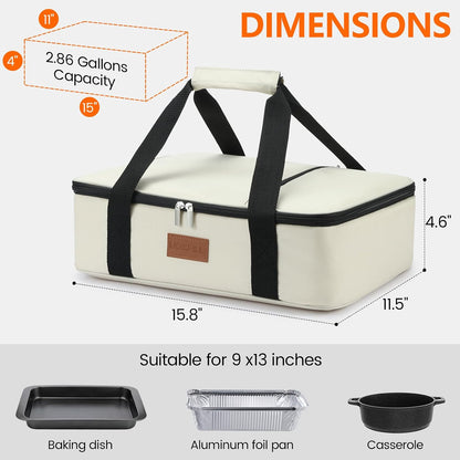 Food Warmer Electric Casserole Carrier - Large Heated Lunch Bag for Car Truck, 12V/24V/110V, Thermos for hot food for Potluck Cookouts Parties Picnic,Lasagna Lugger,Fits 9"x13" Baking Pan (Navy)
