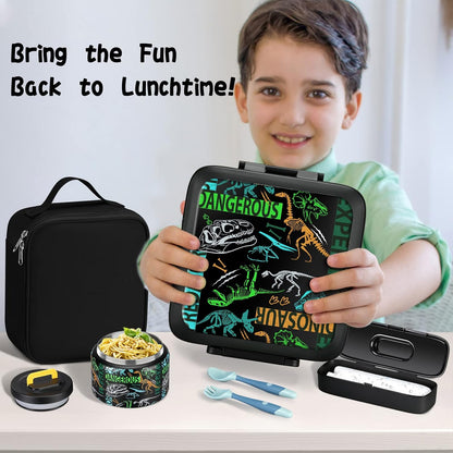 JXXM Bento Lunch Box for Kids With 8oz Soup thermo,Leak-proof Lunch Containers with 5 Compartment,thermo Food Jar and Lunch Bag, Food Containers for School (A-Blue(Extreme Locomotive))