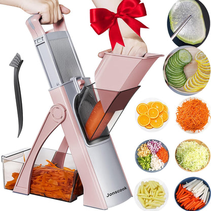 Jonscook All-in-1 Update Safe Mandoline Slicer for Kitchen, Food Chopper with Container, Thickness Adjustable Vegetable Chopper, Potato French Fry Cutter Tomato Apple Slicer Onion (BlackKnight)