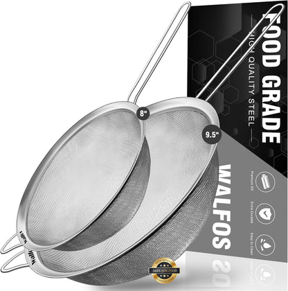 Walfos 6.3 Inch Fine Mesh Strainer, Premium Stainless Steel Sieve and Sifter with Handle, Kitchen Metal Strainers for Rice, Quinoa, Fruits, Noodles, Flour