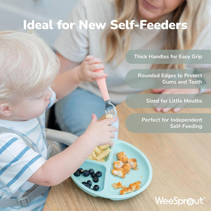 Kids Stainless Steel Utensils Set - Premium 18/8 Grade Silverware Kit - 2 Spoons, 2 Forks, and 2 Knives for Ages 4-7 - Silicone Easy-Grip Handles - Children Flatware Cutlery (Matte - Pink, Off White)