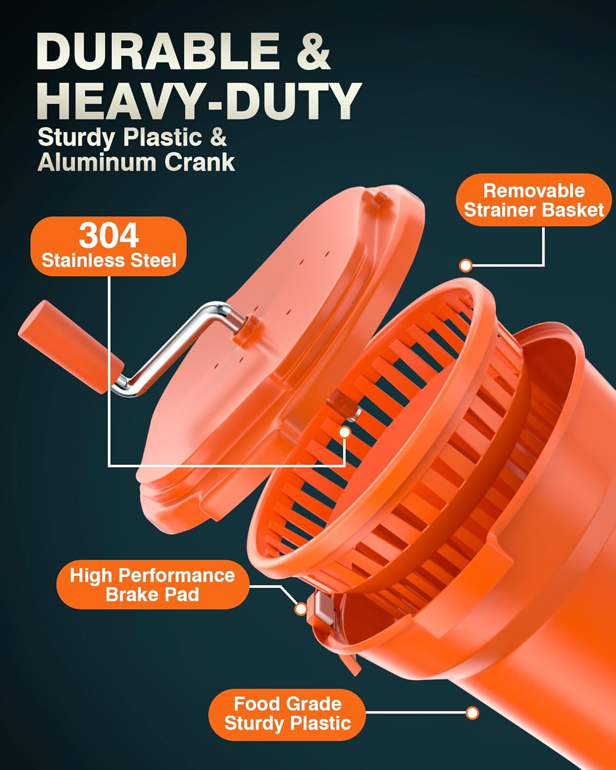 WantJoin Commercial Salad Spinner - [6 Gallon Salad Dryer] w/Silicone [Anti-slip Mat] & [Draining Hose], 24Qt Manual Salad Spinner for up to 7 Heads of Lettuce Spinner Large for Catering, Orange
