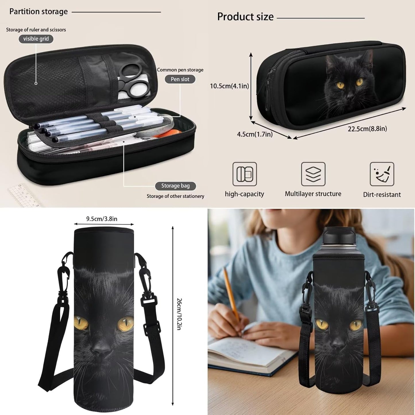 Highland Cow Backpack with Lunch Box Set for Kids Sunflower School Backpack for Girls Boys Back to School Bag Student Travel Backpacks Reusable Utensils Pen Case Water Bottle Bag 5PCS
