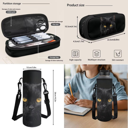 Highland Cow Backpack with Lunch Box Set for Kids Sunflower School Backpack for Girls Boys Back to School Bag Student Travel Backpacks Reusable Utensils Pen Case Water Bottle Bag 5PCS