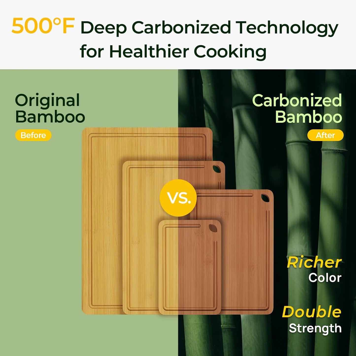Keechee Wood Cutting Board for Kitchen - Reversible Bamboo Cutting Boards Gift Set of 3 with Juice Groove, Wooden Chopping Board for Meat, Fruit, Vegetables & Cheese (Pre Oiled, Natural)