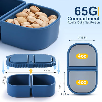 Silicone Reusable Snack Containers with Lids, 4 Pack 3 Compartment Bento Snack Boxes, Leakproof Food Storage Containers for Meal Prep, Lunch, Fruits, Kids & Adults, Dishwasher Safe