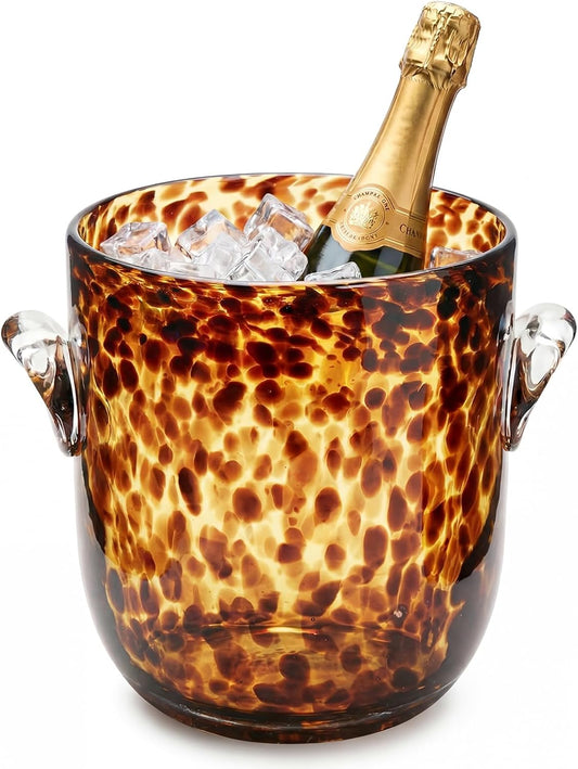Remerry 1 Pcs Tortoise Pattern Ice Bucket Glass 6.6 Inch Diameter Chiller Beverage Tub Cocktail Home Bar Accessories, Wine, Beer Ice Bucket for Drinks and Parties, Champagne Drink Cooler