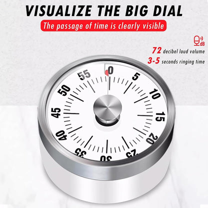 Visual Kitchen Timer for Cooking and Kids with Loud Alarm, No Batteries Required, Classroom Timers for Desk, Mechanical Desk Timer, Magnetic Egg Timer for Study, Chef Clock, Stainless Steel Timer