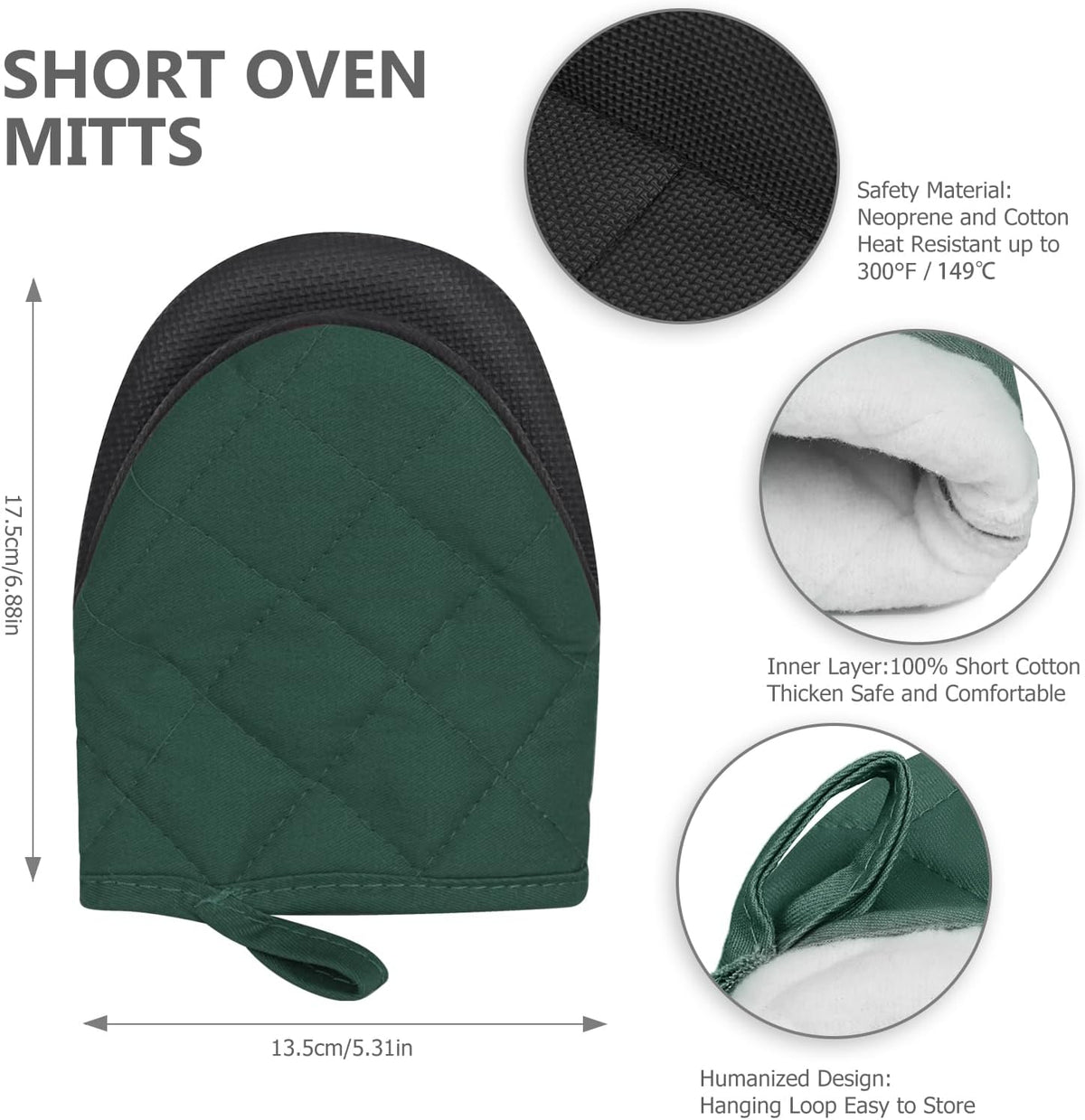 1 Pair Short Oven Mitts - Silicone Kitchen Oven Gloves High Heat Resistant 500℉, Mini Oven Mits with Non-Slip Grip Surfaces and Hanging Loop for BBQ, Baking, Cooking and Grilling (Black)