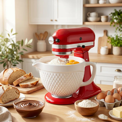 Cofun Ceramic Mixer Bowl for KitchenAid, Compatible with All KitchenAid 4.5-5 Qt Tilt-Head Stand Mixers, Mixing Bowl with Handle & Pour Spout, Oven/Microwave/Dishwasher Safe