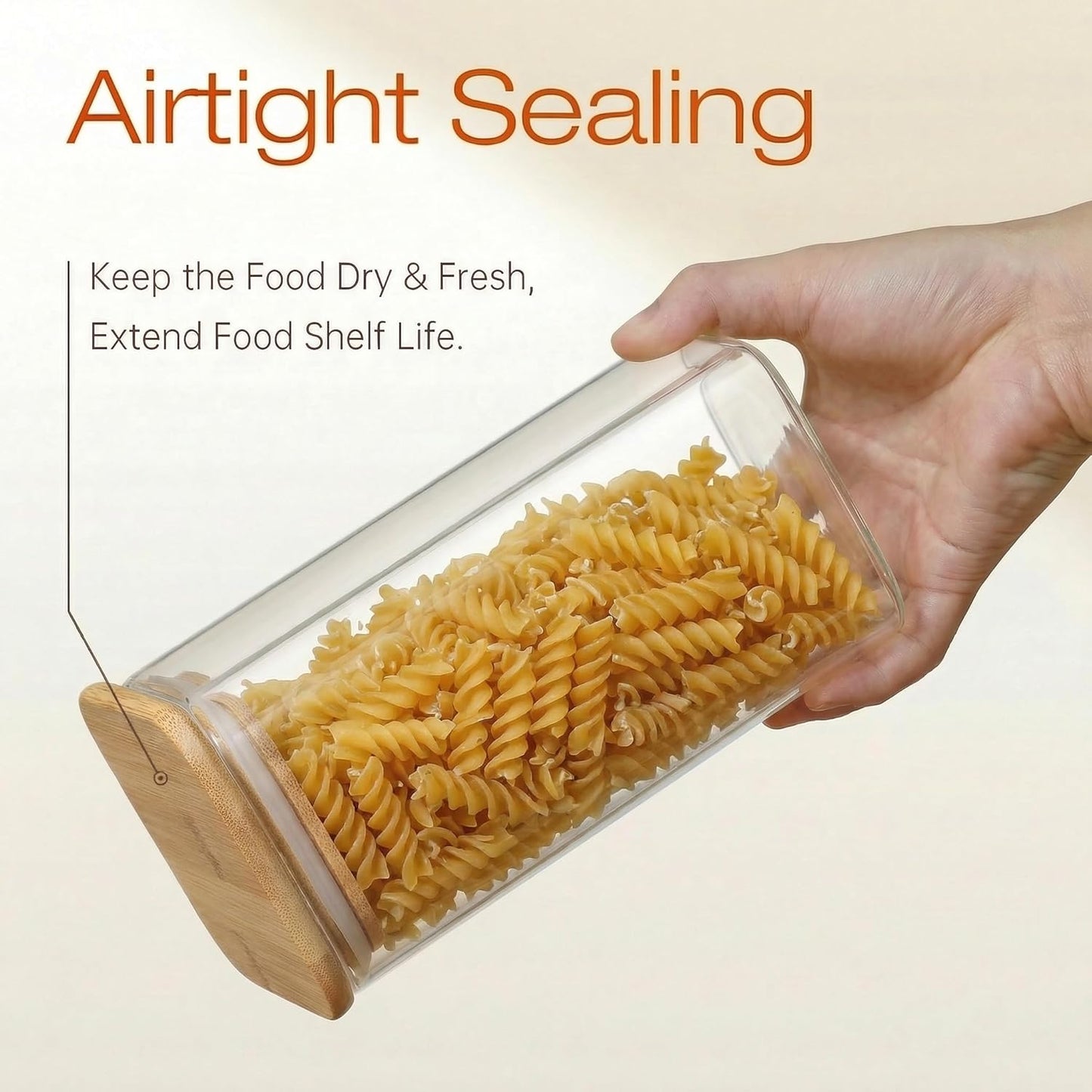 Extra Large Square Glass Flour & Sugar Storage Containers with Airtight Lids, 168oz 2 Pack Glass Jars with Bamboo Lids, Air tight Pantry Food Storage Containers for Cereal, Pasta, Rice Organizers