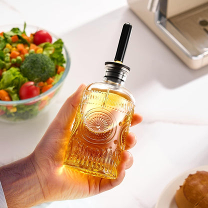 Baalaka Olive Oil Dispenser Bottle, 7 oz Glass Oil Bottle with Metal Spout