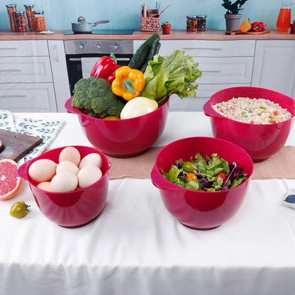 BoxedHome Nesting Plastic Mixing Bowl Set With Pour Spout, Microwave and Dishwasher Safe, BPA free Non-Slip Base, Set of 4 Size 1.7, 2.5, 3.5 and 4.5qt, Great for Prepping, Baking, Cooking (Dark Blue)