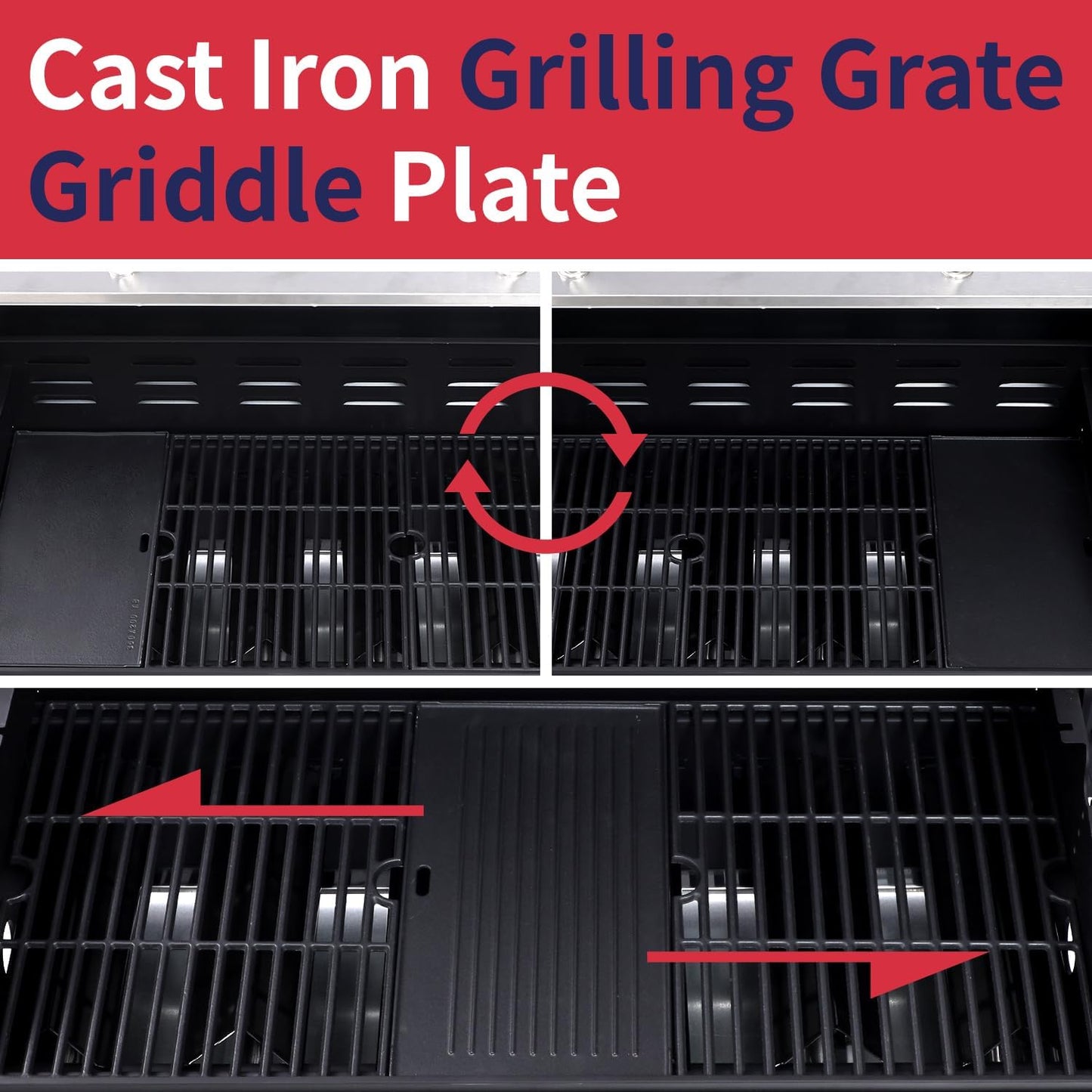 69,000 BTU 6+1 Burner Propane Gas Grill with Cast Iron Grids & Griddle Plate, Double-Wall Stainless Steel Lid – Even Heat, Easy Clean, Perfect for Backyard BBQ