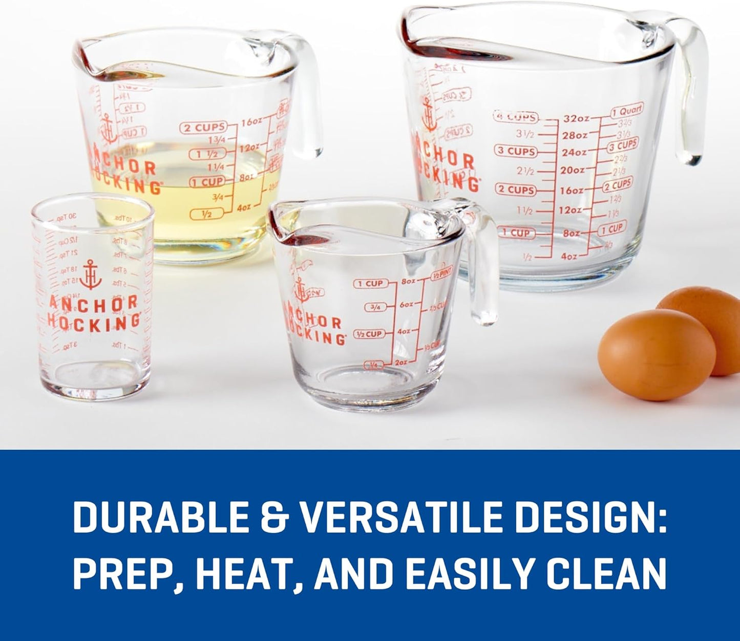 Anchor Hocking Measuring Cup Set (2-Piece, 2-Cup & 4-Cup, dishwasher safe)