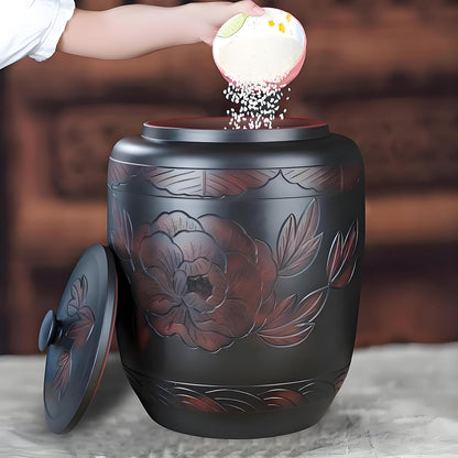 Ceramics Rice Jar - Ceramic Rice Dispenser Container Large Food Storage Canister, Dispenser with Airtight Lid Grain Containers Bucket