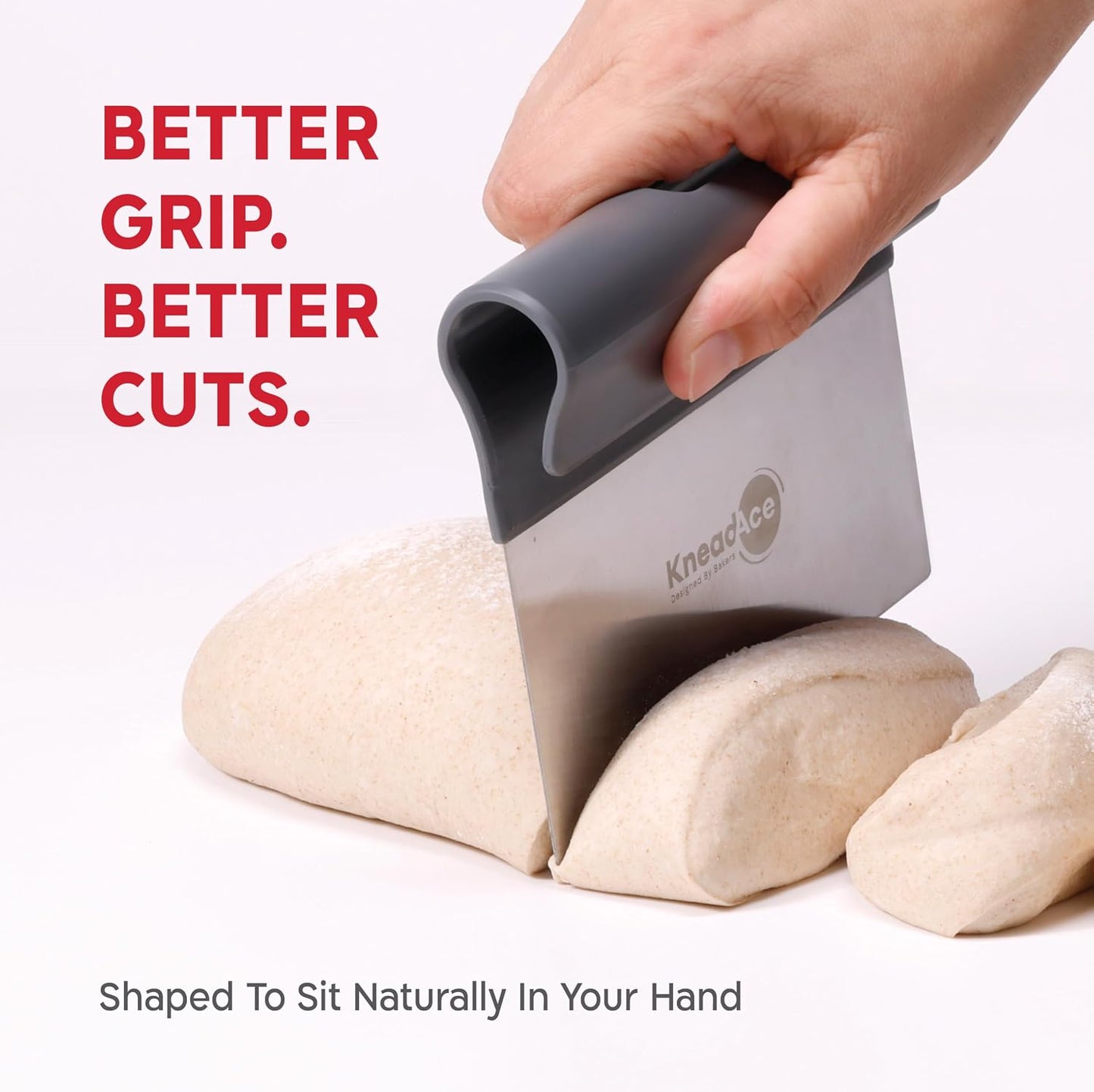 KneadAce Dough Scraper & Baker’s Brush Set. Stainless Steel Bench Scraper & Flour Cleaning Brush. Kitchen Tool for Pastry, Sourdough and Baking Prep Bread Dough Cutter, Gift For Bakers (White/Red)