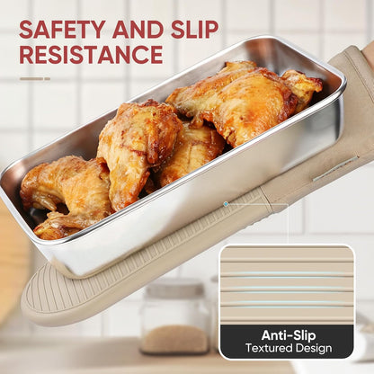 Yutat Silicone Oven Mitts - Oven Mitts and Pot Holders Sets Made of Non-Slip & BPA-Free Silicone, High Heat Resistant 500 Degrees, Perfect for Kitchen Cooking Baking BBQ, Peak Green