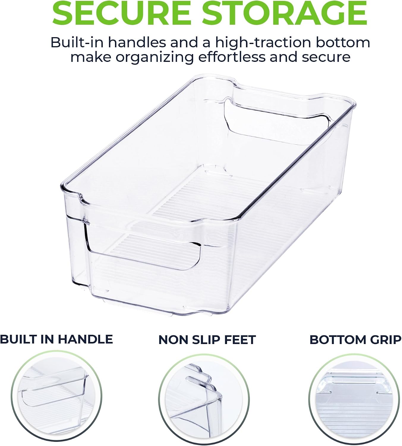 Zulay Kitchen 4 Pack Refrigerator Organizer Bins – Large Clear Fridge Storage Containers with Built-In Handles & Non-Slip Feet - Ideal Fridge Organizers, Kitchen Cabinets, Pantry Organization