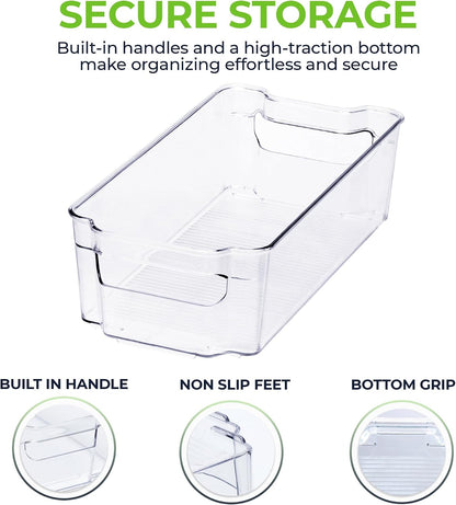 Zulay Kitchen 4 Pack Refrigerator Organizer Bins – Large Clear Fridge Storage Containers with Built-In Handles & Non-Slip Feet - Ideal Fridge Organizers, Kitchen Cabinets, Pantry Organization