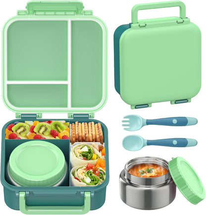 JOOPETALK Bento Lunch Box Set for Kids with 9oz Soup Thermo, Insulated Lunch Bag,Leak-proof BPA-free Lunch Food Container with 3-4 Conpartments for School Travel-Blue