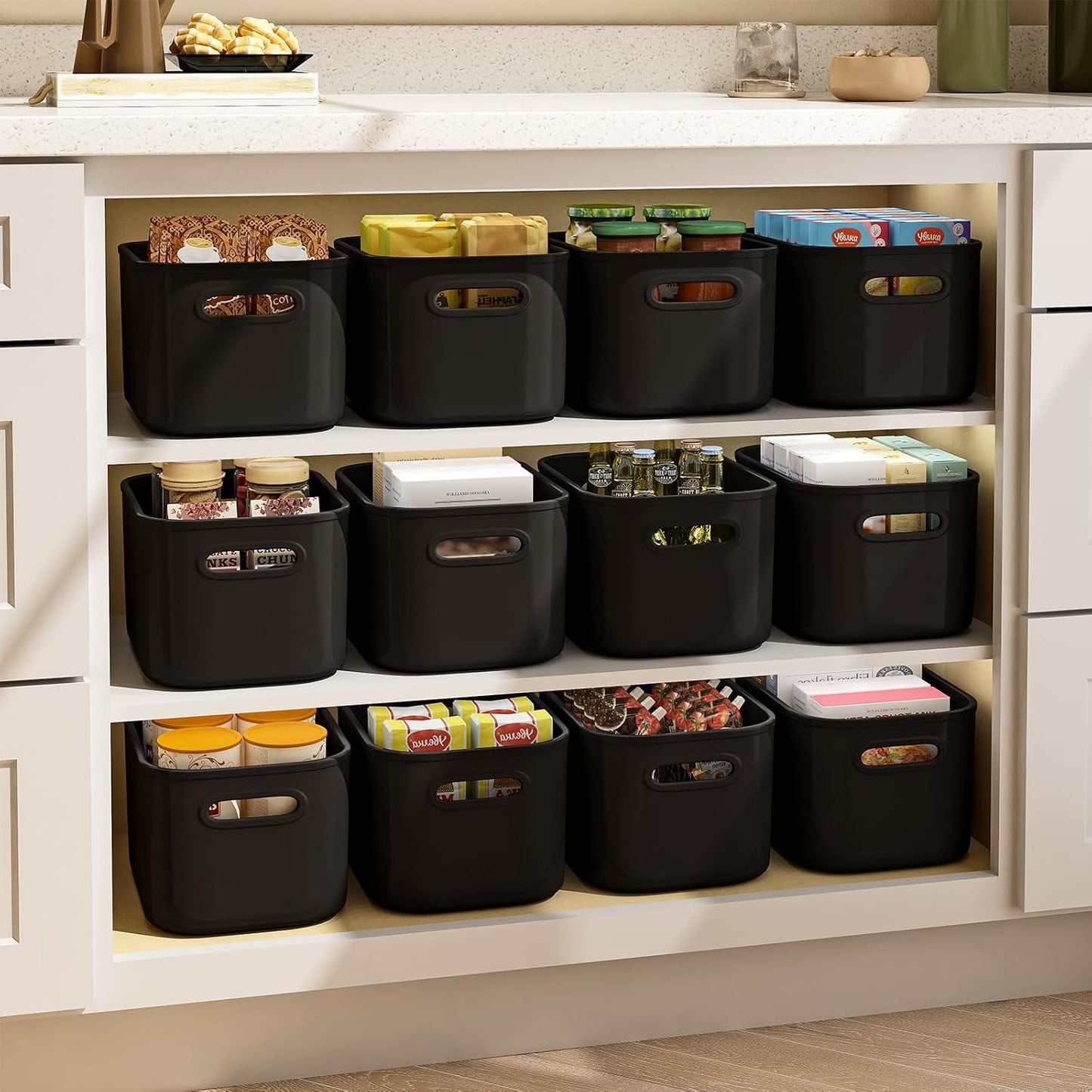 8 Pack White Storage Bins with Lids for Shelves, White Storage Containers with Lids for Organizing, Storage Box with Handle, Stackable White Plastic Bin for Classroom, Craft, Snacks