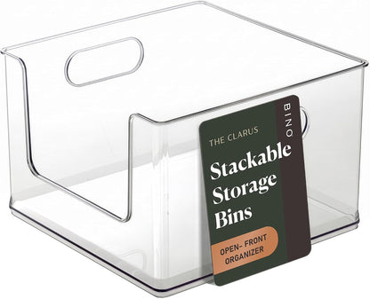 BINO | Stackable Plastic Storage Bins, Clear | THE CLARUS COLLECTION | Pantry Organizers and Storage Containers | Fridge Organizer Bins | Kitchen Cabinet Organizer | Medicine Cabinet Bin
