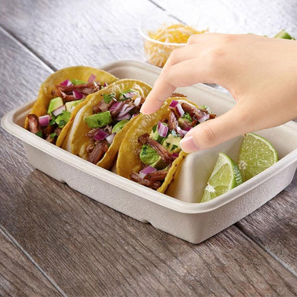 50PACK Disposable Taco Holders with Lid for Party, Premium Paper Taco Plates with Dividers, Fiesta Taco Tray Stands for 3 Tacos, Taco Tuesday Taco Bar Serving Set Holder for Party, Taco Bar