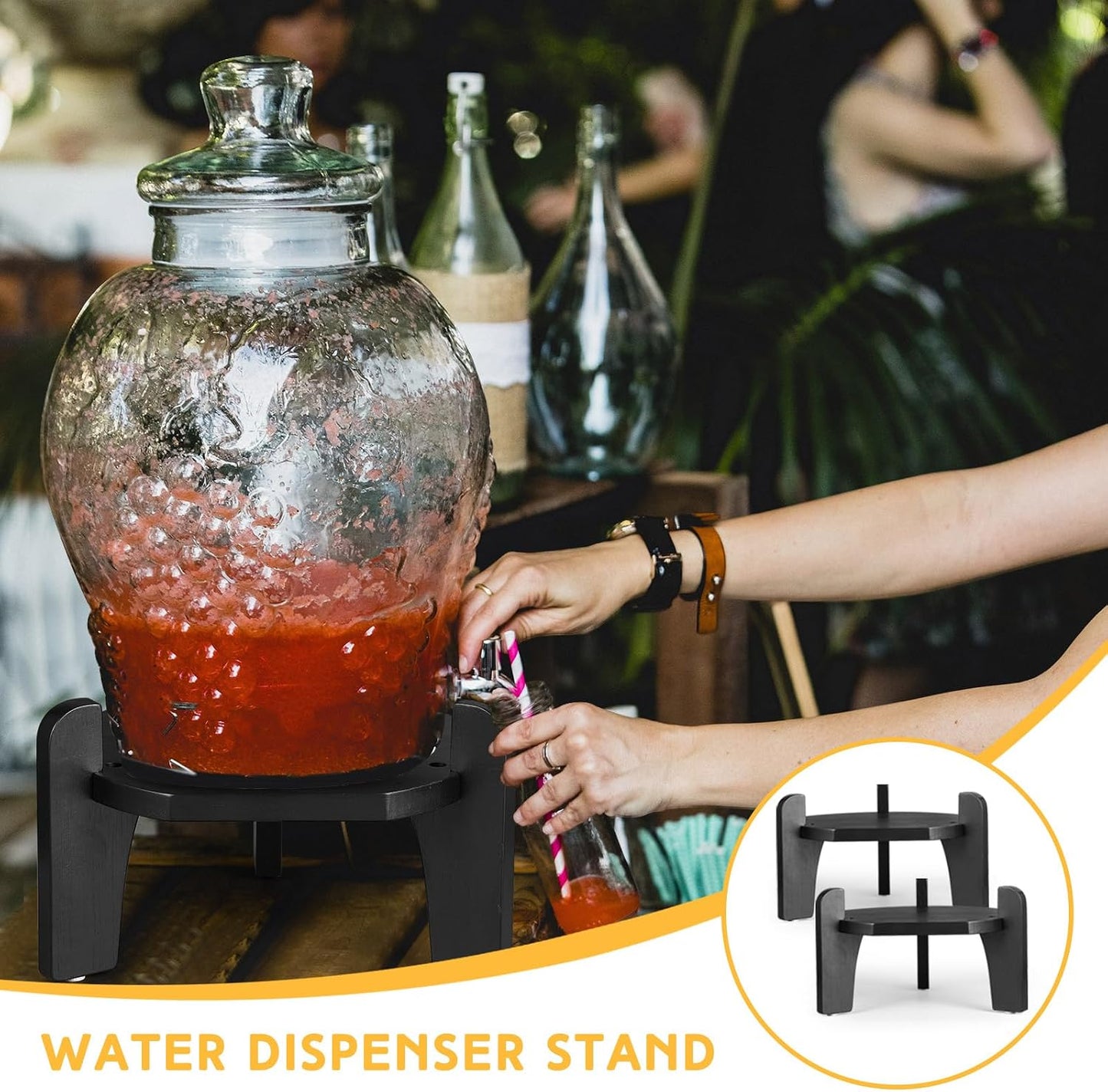 Roshtia 1 Pcs Beverage Dispenser Stand Bamboo Wood Drink Dispenser Stand Fits 6-8" Diameter of Glass Jar Base for Glass Beverage Water Jug Containers (Black)