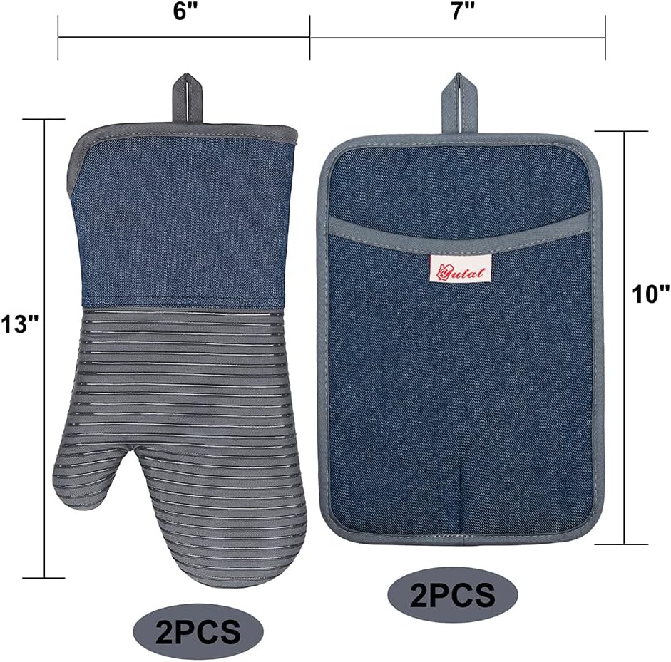 Yutat Silicone Oven Mitts - Oven Mitts and Pot Holders Sets Made of Non-Slip & BPA-Free Silicone, High Heat Resistant 500 Degrees, Perfect for Kitchen Cooking Baking BBQ, Peak Green