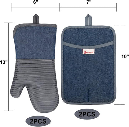 Yutat Silicone Oven Mitts - Oven Mitts and Pot Holders Sets Made of Non-Slip & BPA-Free Silicone, High Heat Resistant 500 Degrees, Perfect for Kitchen Cooking Baking BBQ, Peak Green