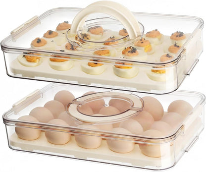 2 Pack Deviled Egg Containers with Lid, Plastic Clear Deviled Egg Platter with Handle for 40 Eggs, Stackable Egg Holder for Fridge, Deviled Egg Tray for Party, Picnic, Home, Kitchen