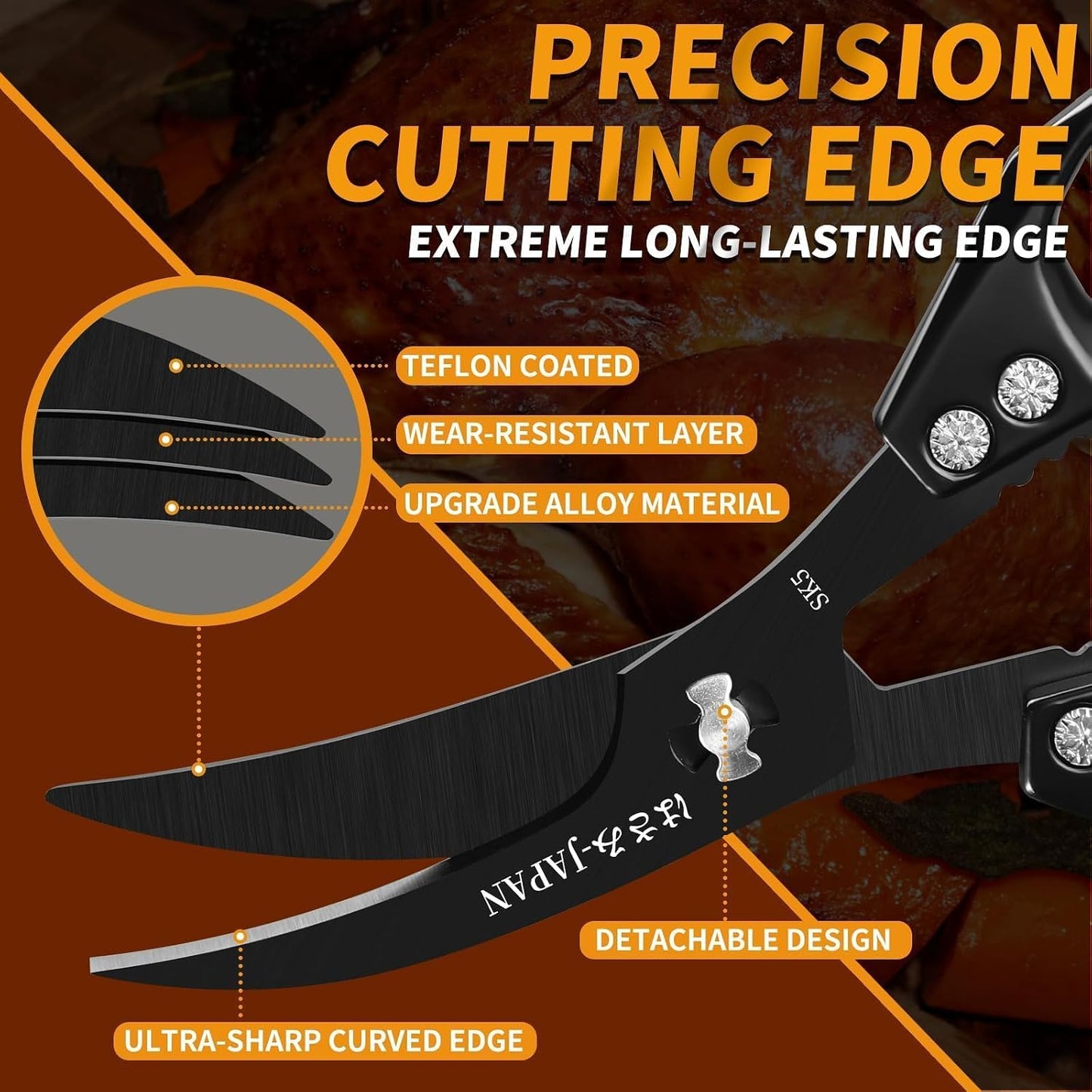 HUUSK Kitchen Scissors All Purpose - Stainless Steel Kitchen Shear, Sharp Silver Meat Scissors Dishwasher Safe, Heavy Duty Poultry Shears, Japanese Cooking Scissor for Food, Christmas Gifts for Women