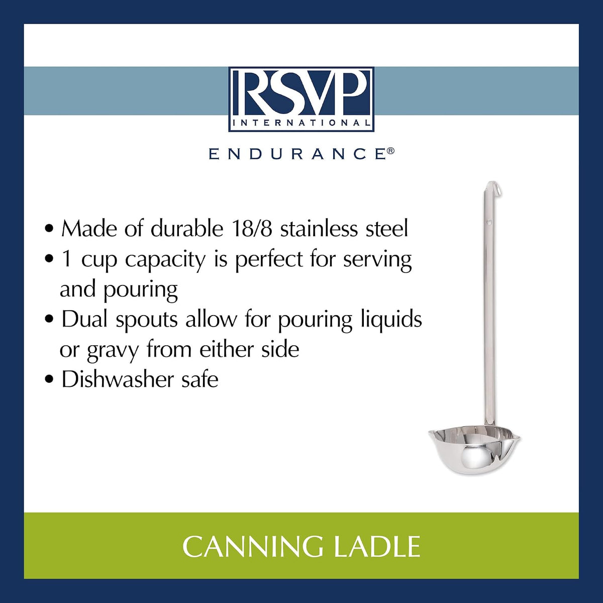 RSVP International Endurance Canning Collection Non-Reactive 18/8 Stainless Steel, Dishwasher Safe, Funnel, Wide Mouth, 2-3/4"
